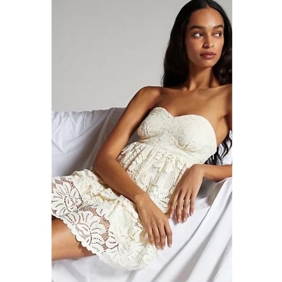 Anthropologie Maeve Strapless Lace Mini Dress NEW NWT Ivory white Wedding ANTHRO - Picture 3 of 5